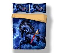 FANSU Housse de Couettes Parure de Lit 2 Personnes, 3 Pièces Microfibre 3D Dinosaure Dragon Ensemble de Literie avec 1 Housses de Couettes 2 Taies d'oreillers (220x240cm,Cheval Indien)