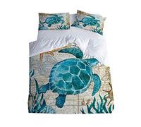 FANSU Housse de Couettes Parure de Lit 2 Personnes, 3 Pièces Microfibre 3D La Vie Marine Ensemble de Literie avec 1 Housses de Couettes 2 Taies d'oreillers (220x240cm,Tortue)