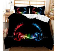 FANSU Housse de Couettes Parure de Lit 2 Personnes, 3D Musique Imprimé Ensemble de Literie avec Microfibre Housses de Couettes + Taies d'oreillers (Casque âme,220x240cm)