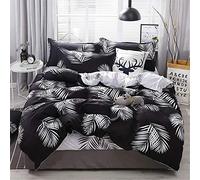 FANSU Housse de Couettes Parure de Lit 4 Pièces, Microfibre Modèle de Plante Ensemble de Literie avec 2 Taies d'oreillers et 1 Drap de lit (Feuilles Blanches Noires,140x200cm)