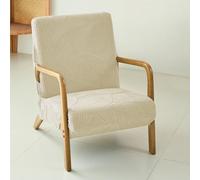 FANSU Housse de Fauteuil 1 Place Extensible avec Accoudoirs en Bois, Housse de Chaise pour Fauteuil de Lecture avec Fermeture Éclair Protection Antidérapante Lavable pour Salon (H09 Beige)