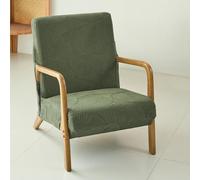 FANSU Housse de Fauteuil 1 Place Extensible avec Accoudoirs en Bois, Housse de Chaise pour Fauteuil de Lecture avec Fermeture Éclair Protection Antidérapante Lavable pour Salon (H09 Vert Olive)
