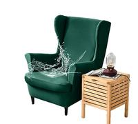 FANSU Housse de Fauteuil à Oreilles Extensible 2 Pièces Imperméable Couverture de Fauteuil, Couleur Unie Housse de Fauteuil Antidérapante avec Housse de Coussin, pour Salon Hôtel (Vert foncé)