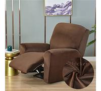FANSU Housse de Fauteuil Relax Extensible 1 Places, Couleur Unie Velours Housse de Fauteuil Relax Inclinable Electrique avec Poche, Lavable Protege de Meubles pour Canapé Inclinable (Brun)