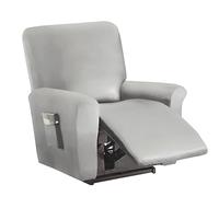 FANSU Housse de Fauteuil Relax Extensible 1 Places, Cuir PU Housse de Fauteuil Relax Inclinable Electrique avec Poche, 4 Pièce Protege de Meubles pour Canapé (1 Places,Gris)
