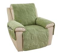 FANSU Housse de Fauteuil Relax Extensible 1 Places, Feuille Peluche Courte Housse de Fauteuil Relax Inclinable Electrique, avec Poches et Élastique Housse de Canapé Antidérapante