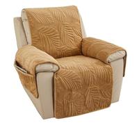 FANSU Housse de Fauteuil Relax Extensible 1 Places, Feuille Peluche Courte Housse de Fauteuil Relax Inclinable Electrique, avec Poches et Élastique Housse de Canapé Antidérapante