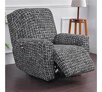 FANSU Housse de Fauteuil Relax Extensible 1 Places, Mode Élégant Impression Housse de Fauteuil Relax Inclinable Electrique avec Poche, Protege de Meubles pour Canapé Inclinable (Noir et Blanc)