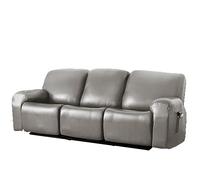 FANSU Housse de Fauteuil Relax Extensible 3 Places, Cuir PU Housse de Fauteuil Relax Inclinable Electrique avec Poche, 8 Pièce Protege de Meubles pour Canapé (3 Places,Gris foncé)