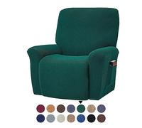 FANSU Housse de Fauteuil Relax Extensible Couleur Unie Jacquard Housse de Fauteuil Relax Inclinable avec Poche, 1 Places 4 Pièce Protege de Meubles pour Canapé (Vert foncé)