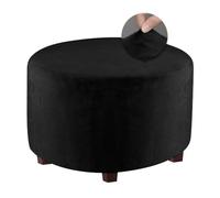 FANSU Housse de Pouf Ottomane Rond, Velours Housse Ottomane Extensible Anti-dérapante Respirante à Fond élastique pour Tabouret de Rangement (Noir,S)