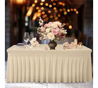 FANSU Jupe de Nappe, Nappe avec Jupe de Table Rectangle Nappe Spandex Extensible Jupes de Table Elastique pour Décoration Fête Salon Mariage Anniversaire Banquet (6FT/183x76cm,Couleur Champagne)