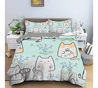 FANSU Kawaii Chaton Parure de Lit 1 ou 2 Personnes, Dessin Animé Sets de Housses de Couettes avec Housses de Couettes et Taies d'oreillers 50X75cm (140x200cm(2pcs),Vert Clair)
