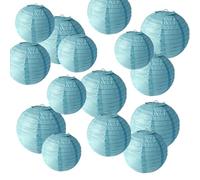 FANSU Lanterne Papier Decoration, Lanterne en Papier à Suspendre Lot de 15 Lampion Papier Rond Lanternes Papier Décoratives pour Décoration Extérieur Mariage Anniversaire (Bleu)
