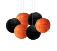 FANSU Lanterne Papier Decoration, Lanterne en Papier à Suspendre Lot de 6 Lampion Papier Rond Lanternes Papier Décoratives pour Extérieur Mariage Anniversaire (15cm,Noir + Orange)