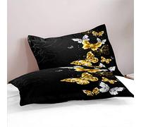 FANSU Lot de 2 Taies d'oreiller 50x75cm Microfibre Doux Confortable Protège Oreiller avec Fermeture à Enveloppe, Housse d'oreiller Antirides et Antitaches Modèle 3D (Papillon doré)