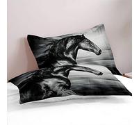 FANSU Lot de 2 Taies d'oreiller 50x75cm Microfibre Doux Confortable Protège Oreiller avec Fermeture à Enveloppe, Housse d'oreiller Antirides et Antitaches Modèle 3D (Cheval Noir)