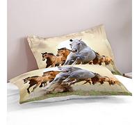 FANSU Lot de 2 Taies d'oreiller 50x75cm Microfibre Doux Confortable Protège Oreiller avec Fermeture à Enveloppe, Housse d'oreiller Antirides et Antitaches Modèle 3D (Impression de Cheval 2)