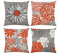 FANSU Lot de 4 Housse de Coussin 45x45 cm, Fleur Élégante Decoratif Taie d'oreiller Carrées Housses de Coussin Exterieur Impermeable pour Canapé Salon Chambre Voiture Jardin Ferme Décor (Orange)