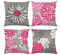 FANSU Lot de 4 Housse de Coussin 45x45 cm, Fleur Élégante Decoratif Taie d'oreiller Carrées Housses de Coussin Exterieur Impermeable pour Canapé Salon Chambre Voiture Jardin Ferme Décor (Rose)