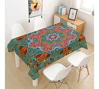 FANSU Mandala Nappe Rectangulaire, Cuisine 3D Nappe de Table Imperméable Anti Tache Résistant Lavable et Facile d?Entretien Nappe pour Fête Restaurant Jardin Décoration (Vert,140x160cm)