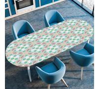 FANSU Motifs Modernes Nappes Anti Taches, Nappe Ovale Exterieur avec Bord Élastique Extensible pour Table, Salle à Manger, Restaurant et Jardin (Cyan,137 x 183cm)