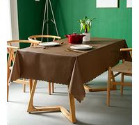 FANSU Nappe Antitache Imperméable Rectangulaire, Couleur Unie Nappes en PVC Résistant à l'huile Nappe de Table, Nappe Chic & Moderne pour Salon, Balcon, Jardin (90x90cm,Brun)