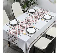 FANSU Nappe Antitache Imperméable Rectangulaire,Nappes en PVC Résistant à l'huile Nappe de Table Facile à Entretenir,Nappe Chic & Moderne pour Salon,Balcon,Jardin (Rouge géométrique,140x200cm)
