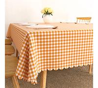 FANSU Nappe Antitache Imperméable Rectangulaire, Nappes en PVC Résistant à l'huile Nappe de Table Facile à Entretenir, Nappe Imprimé à Tartan pour Salon, Balcon, Jardin (140x220,Orange)