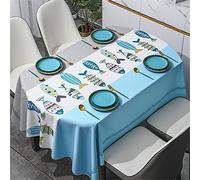 FANSU Nappe Antitache Imperméable Rectangulaire, Nappes en PVC Résistant à l'huile Nappe de Table Facile à Entretenir, Nappe Moderne pour Salon, Jardin, Table Ovale (Poisson Gris Bleu,140x220cm)