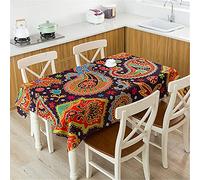 FANSU Nappe de Table Rectangulaire Bohême Style Exotique, Anti Tache Imperméable Résistant Lavable Table Cover pour Salle à Manger/Jardin/Extérieur Intérieur (90x90cm,Paisley Noir)