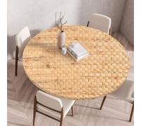 FANSU Nappe de Table Ronde avec Bord Élastique, Anti Tache Protège Couverture de Table, Rond Nappes pour Salle à Manger, Pique-Nique, Restaurant, Jardin Décoration (Texture Paille 3,Diamètre 150 cm)