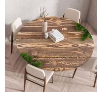 FANSU Nappe de Table Ronde avec Bord Élastique, Anti Tache Protège Couverture de Table, Rond Nappes pour Salle à Manger, Pique-Nique, Restaurant, Jardin Décoration (Bois rétro A,Diamètre 90cm)
