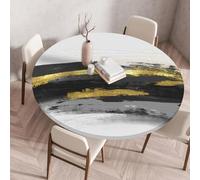 FANSU Nappe de Table Ronde avec Bord Élastique, Anti Tache Protège Couverture de Table, Rond Nappes pour Salle à Manger, Pique-Nique, Restaurant, Jardin Décoration (Motif doré 2,Diamètre 160cm)