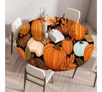 FANSU Nappe de Table Ronde avec Bord Élastique, Anti Tache Protège Couverture de Table, Rond Nappes pour Salle à Manger, Pique-Nique, Jardin Décoration (Citrouilles peintes 2,Diamètre 160 cm)