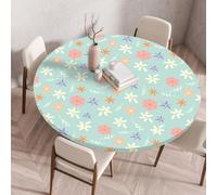 FANSU Nappe de Table Ronde avec Bord Élastique, Anti Tache Protège Couverture de Table, Rond Nappes pour Salle à Manger, Pique-Nique, Restaurant, Jardin Décoration (Pétales Tendance,Diamètre 140 cm)