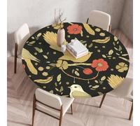 FANSU Nappe de Table Ronde avec Bord Élastique, Anti Tache Protège Couverture de Table, Rond Nappes pour Salle à Manger, Pique-Nique, Restaurant, Jardin Décoration (Motif Oiseau 2,Diamètre 160 cm)