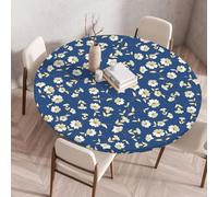 FANSU Nappe de Table Ronde avec Bord Élastique, Anti Tache Protège Couverture de Table, Rond Nappes pour Salle à Manger, Pique-Nique, Restaurant, Jardin Décoration (Petite Fleur,Diamètre 130 cm)