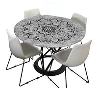 FANSU Nappe de Table Ronde en Polyester imperméable, 3D Classique Motif Protège Anti-Taches Table Elastiqué pour La Maison Table Cuisine Salle À Manger (Mandala,Diamètre 150cm)