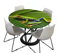 FANSU Nappe de Table Ronde en Polyester imperméable, 3D Grenouille Motif Protège Anti-Taches Table Elastiqué pour La Maison Table Cuisine Salle À Manger (Feuilles Vertes,Diamètre 90cm)