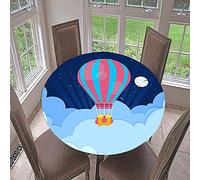 FANSU Nappe de Table Ronde en Polyester imperméable, Motif Les Dessins animés 3D Protège Anti-Taches Table Elastiqué pour La Maison Table Cuisine Salle À Manger (montgolfière,Diamètre 100cm)
