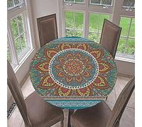 FANSU Nappe de Table Ronde en Polyester imperméable, Motif Turquie 3D Protège Anti-Taches Table Elastiqué pour La Maison Table Cuisine Salle À Manger (Diamètre 150cm,Mandala Bleu)