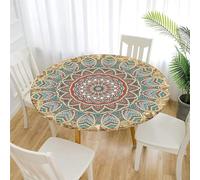 FANSU Nappe Exterieur Ronde 200 cm, Nappes Imperméables avec Bord Élastique, Jardin Mandala Nappes Polyester Anti Taches Lavable pour Cuisine Fête Table (pour Table 180-190cm)