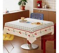 FANSU Nappe Exterieur Toile Cirée Impermeable Jardin, Nappe Plastique PVC Anti Tache Rectangulaire Protection de Table pour Fête Anniversaire Salle à Manger Cuisine (Cerise,140x140cm)