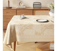 FANSU Nappe Exterieur Toile Cirée Impermeable Jardin, Nappe Plastique PVC Anti Tache Rectangulaire Série Beige Protection de Table pour Fête Salle à Manger Cuisine (Plante,120x180cm)