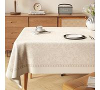 FANSU Nappe Exterieur Toile Cirée Impermeable Jardin, Nappe Plastique PVC Anti Tache Rectangulaire Série Beige Protection de Table pour Fête Salle à Manger Cuisine (Beige 1,140x180cm)