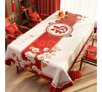 FANSU Nappe Exterieur Toile Cirée Impermeable Jardin, Nappe Plastique PVC Anti Tache Rectangulaire Style Chinois Protection de Table pour Salle à Manger Cuisine (Bonne Chance A,60x120cm)