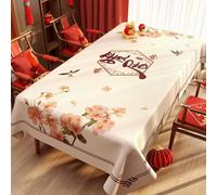 FANSU Nappe Exterieur Toile Cirée Impermeable Jardin, Nappe Plastique PVC Anti Tache Rectangulaire Style Chinois Protection de Table pour Salle à Manger Cuisine (Fleur de pêcher A,140x200cm)