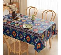 FANSU Nappe Exterieur Toile Cirée Impermeable,Nappe Plastique PVC Anti Tache Rectangulaire Protection de Table Style Bohème pour Fête Jardin Salle à Manger Cuisine (Bleu Marine,60x120cm)