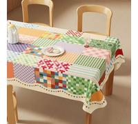FANSU Nappe Exterieur Toile Cirée Impermeable,Nappe Plastique PVC Anti Tache Rectangulaire Protection de Table Style Patchwork pour Fête Jardin Salle à Manger Cuisine (Coloré,100x160cm)